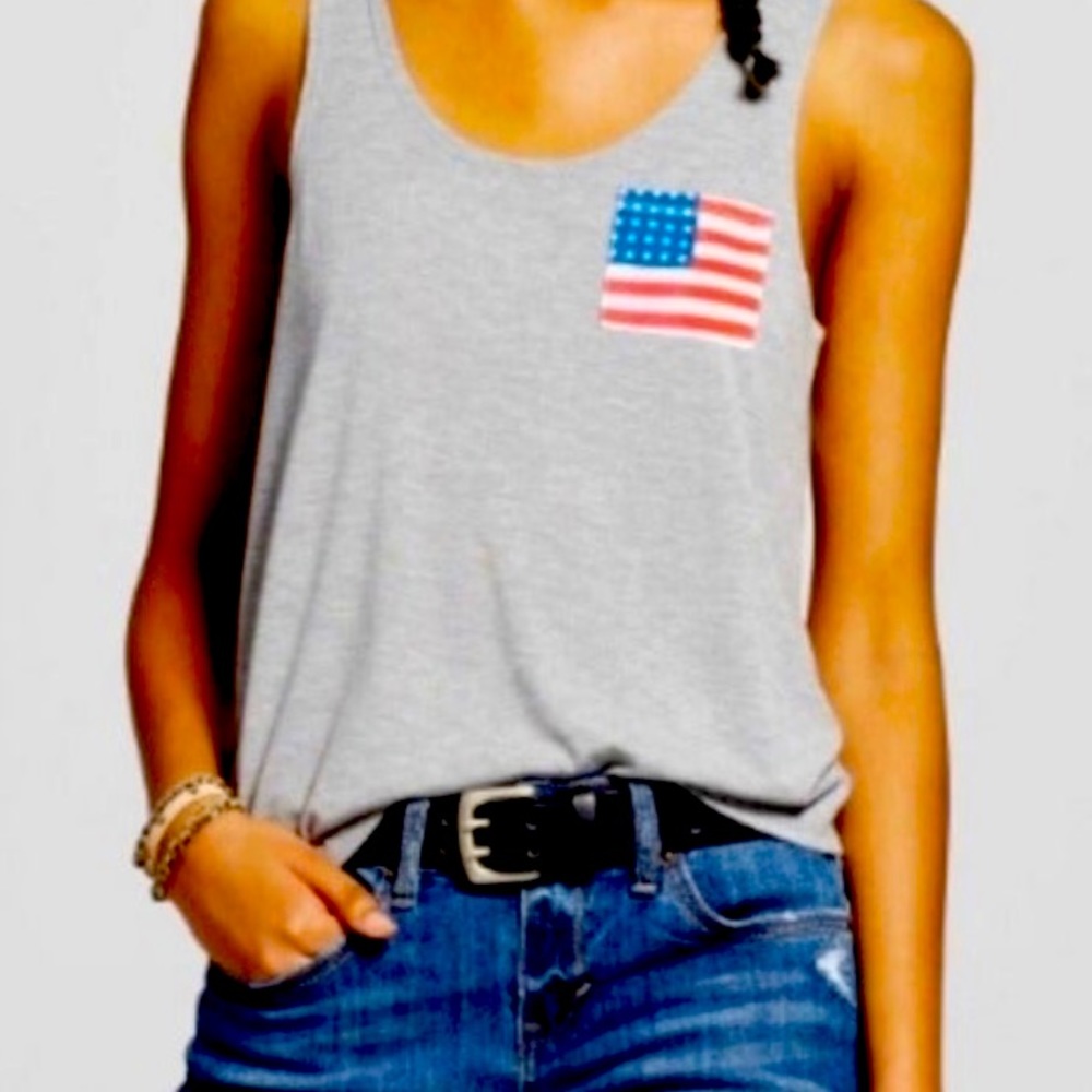 Grey American Flag Crop Top w/ Pocket 🇺🇸